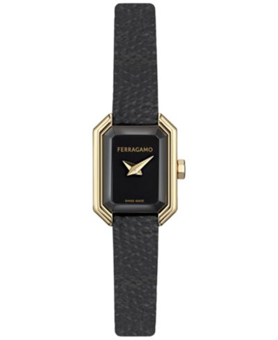 Женские часы Ferragamo со швейцарскими кристаллами, Petite, черный кожаный ремешок 15x20mm