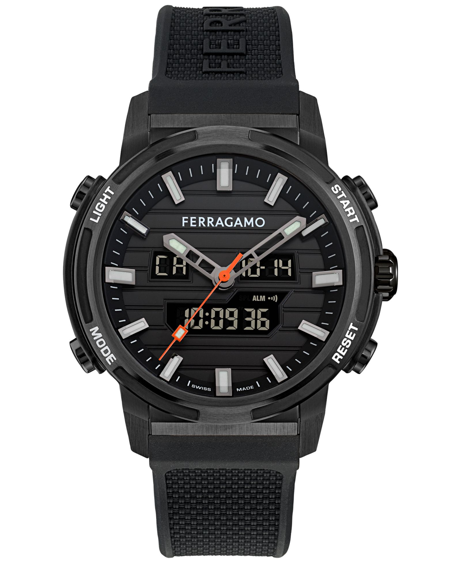 Ferragamo Men's Swiss Analog-Digital Sport Anadigit Black Silicone Strap Watch 43mm
