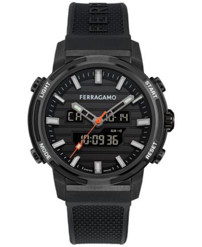 Ferragamo Men's Swiss Analog-Digital Sport Anadigit Black Silicone Strap Watch 43mm