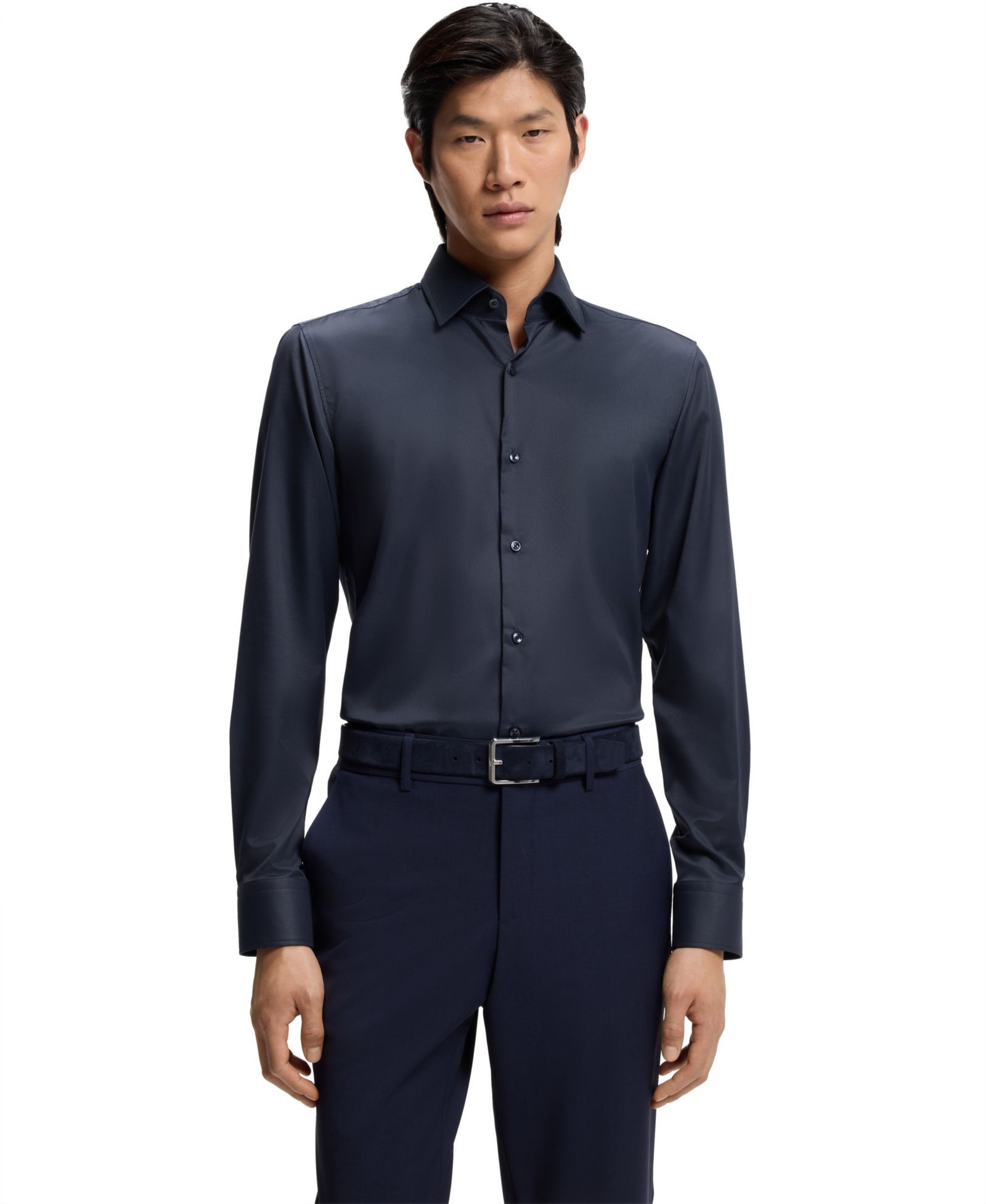 Мужская приталенная рубашка BOSS by Hugo Boss Performance-Stretch Twill Slim-Fit