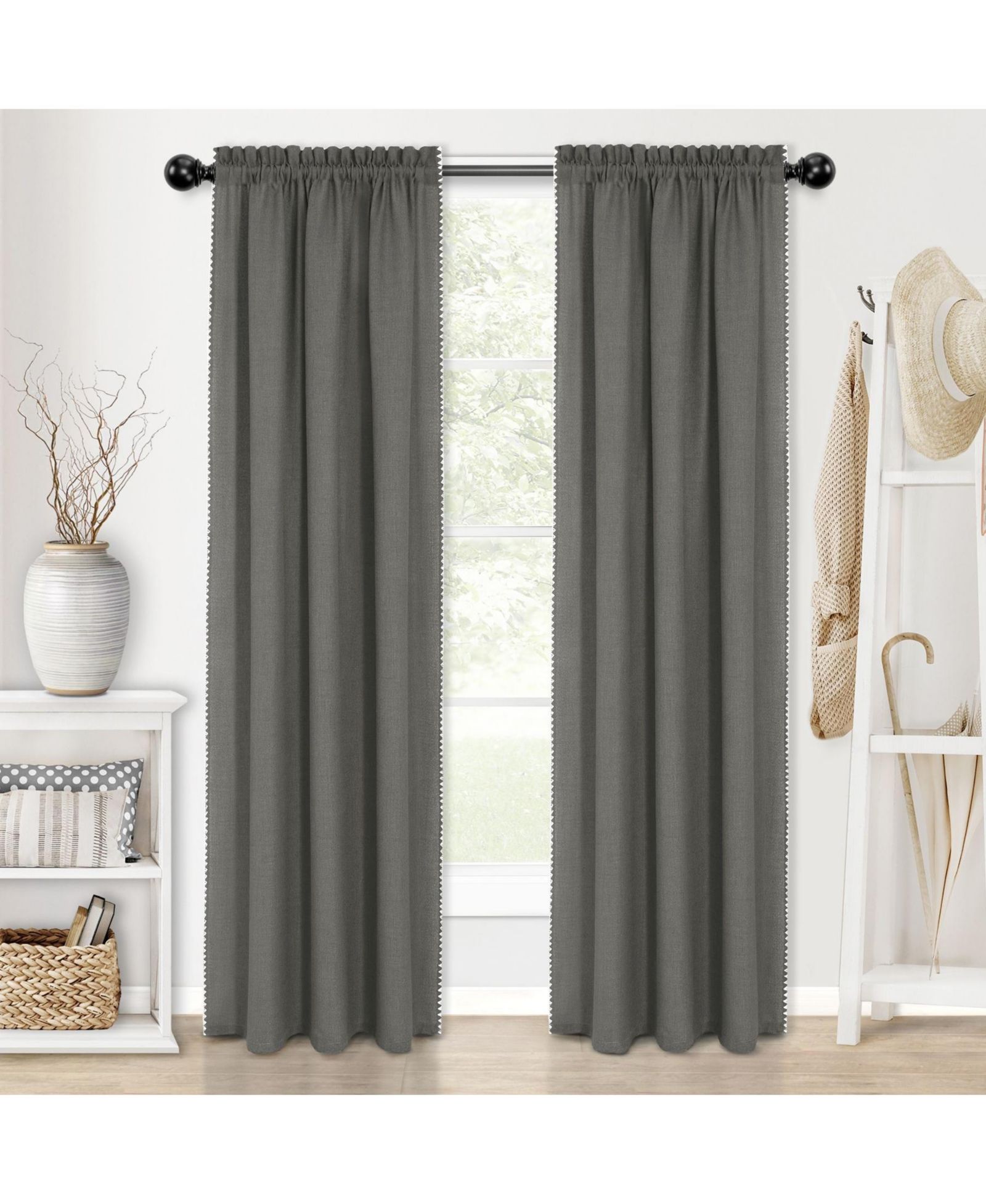 Kate Aurora  Hamptons Coastal Living Textured Semi Sheer Rod Pocket Curtain Panels
