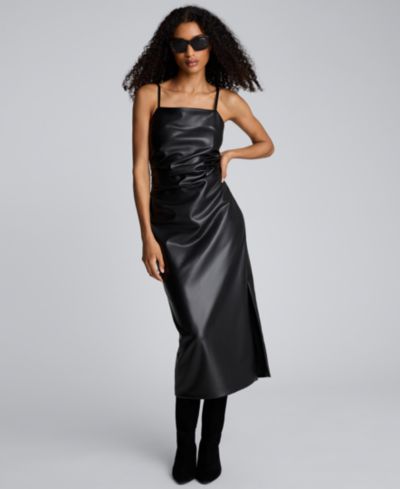 Kenneth Cole Women's Faux Leather Modern Sleeveless Midi Dress