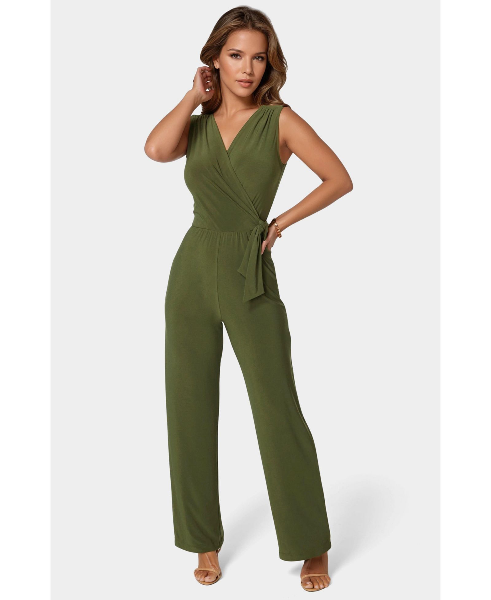Bebe Women's Jersey Wrap Tie Jumpsuit