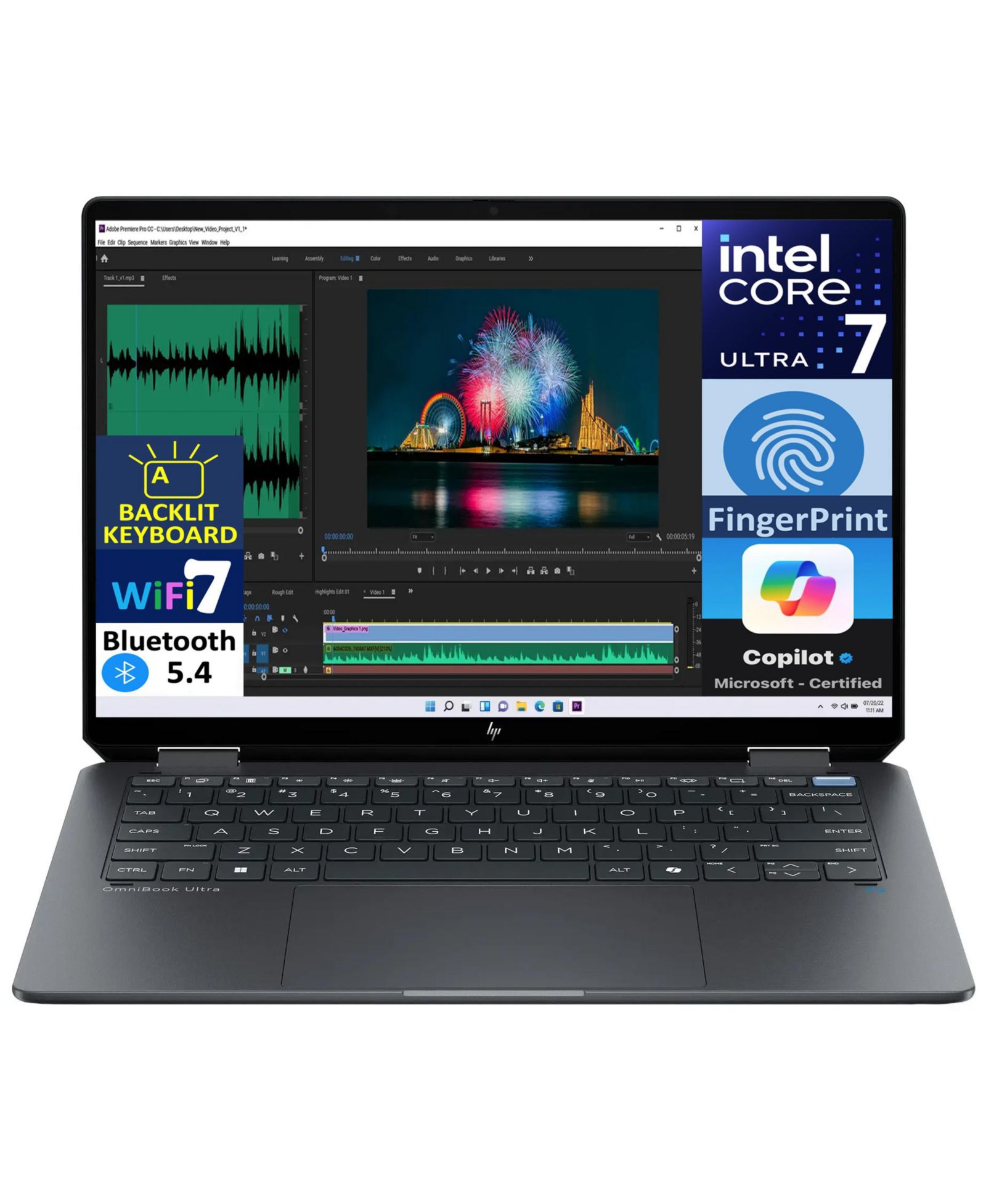 Ноутбук HP OmniBook Ultra Flip 2-in-1 14.0" 2.8K Display (Intel Ultra 7-256V, 16GB LPDDR5, 2TB PCIe SSD, WiFi 7, BT 5.4, Win 11 Pro)