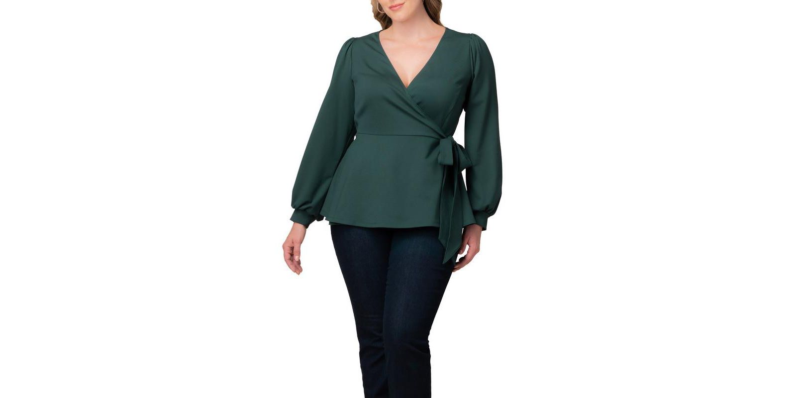 Kiyonna Plus Size Natasha Wrap Top с длинным рукавом