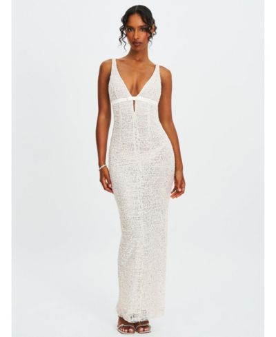 Женское вечернее платье Miss Circle Adelaide White Beaded Sequin Net Bodycon