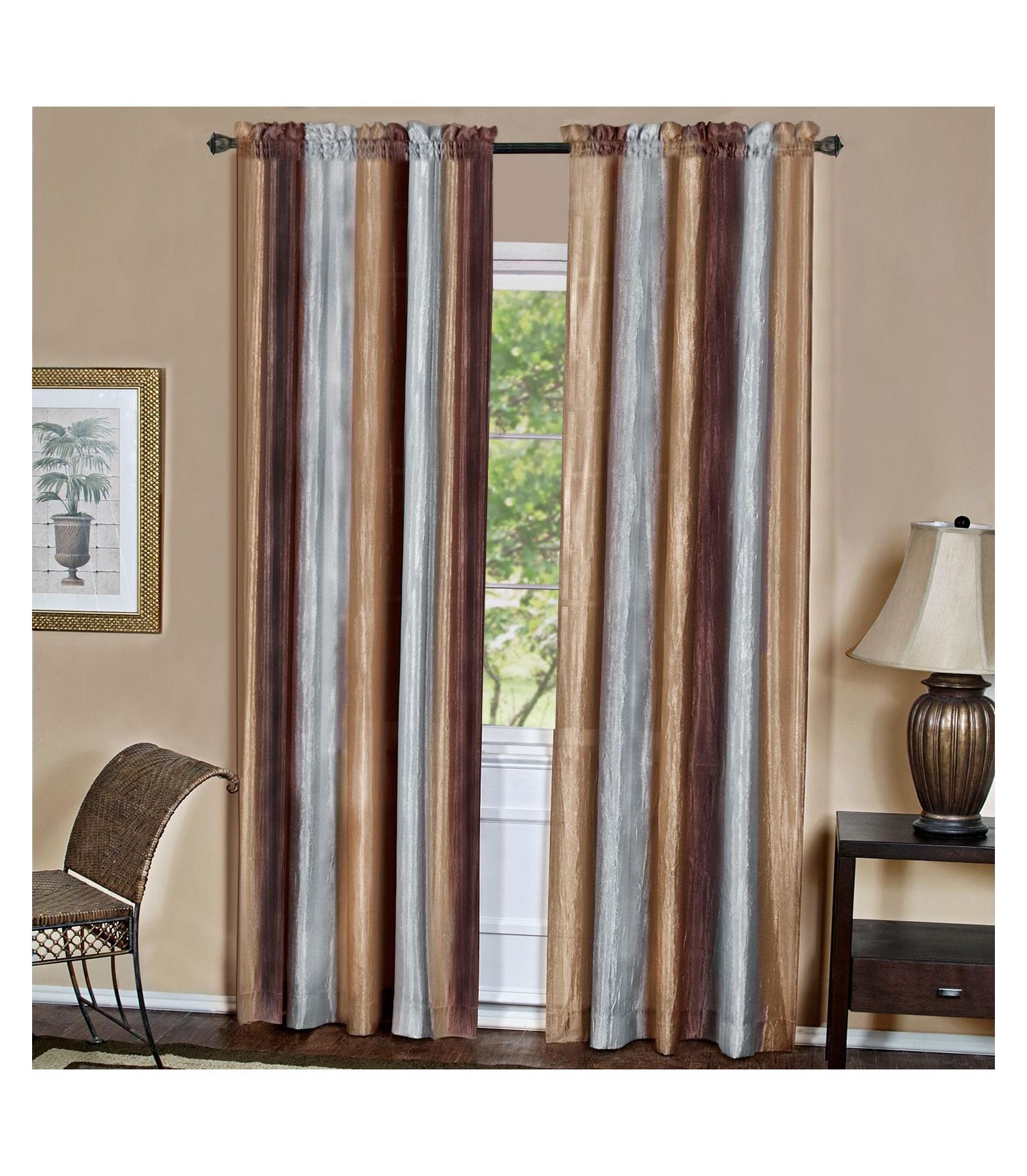 GoodGram Ombre Crushed Satin Sheer Single Window Curtains and Valances - 50 in. W x 84 in. L, Chocolate