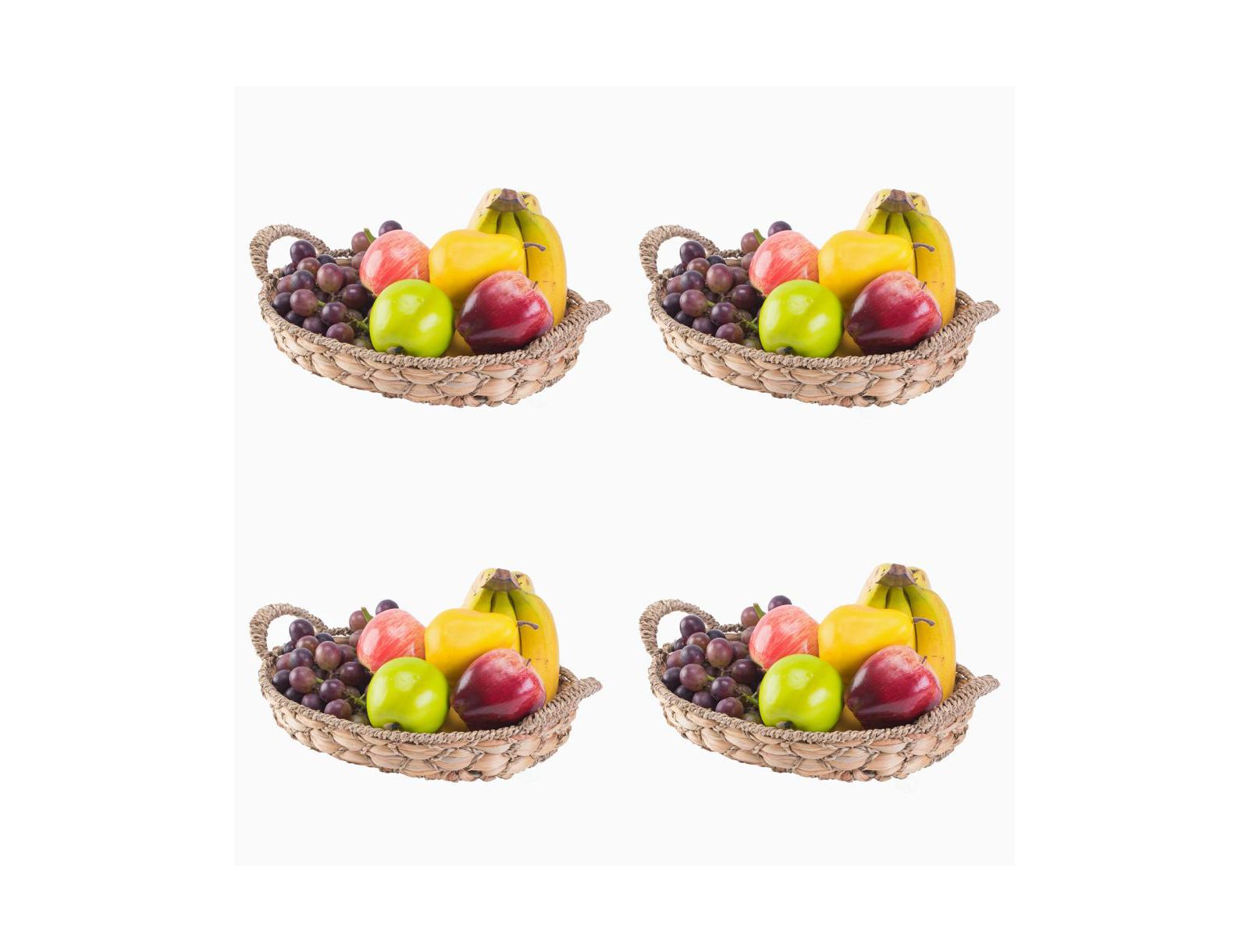 Wickerwise Set of 4 Seagrass Fruit Breadbasket Tray with Handles
