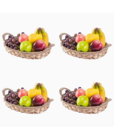 Wickerwise Set of 4 Seagrass Fruit Breadbasket Tray with Handles