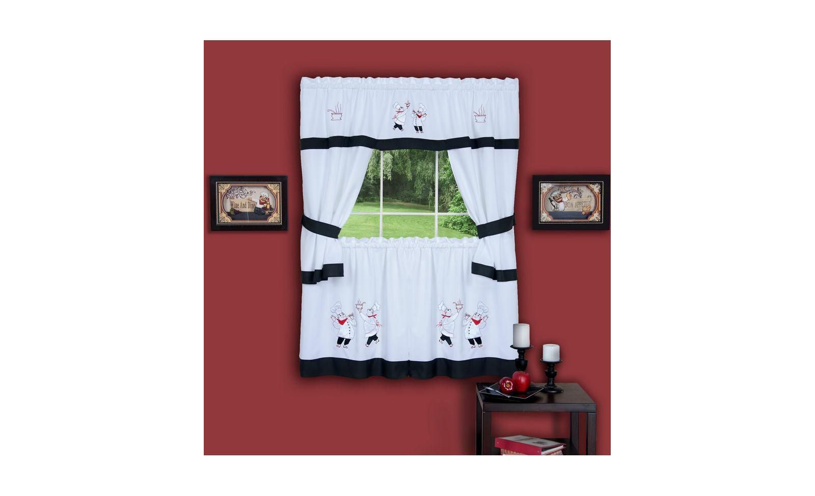 Kate Aurora Gourmet Pastry Chef Complete 5 Piece Cottage Kitchen Curtain Swag Valance and Tier Set - 57 in. W x 24 in. L