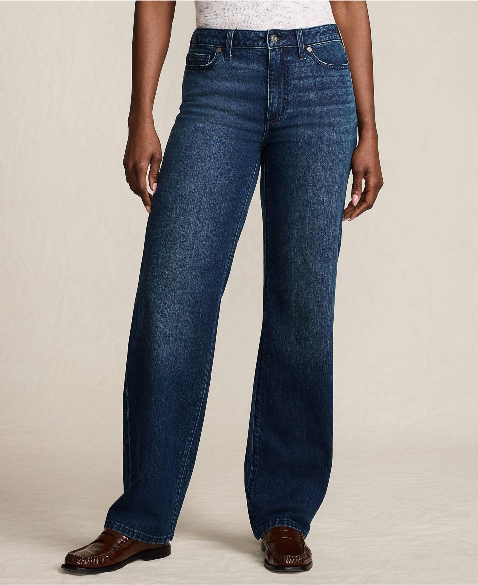 Lands' End Petite Soft Denim Mid Rise Relaxed Straight Leg Jeans