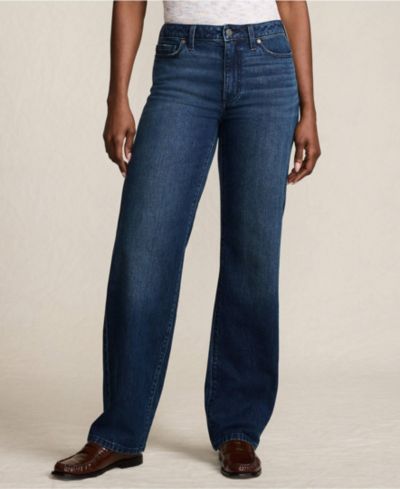 Lands' End Petite Soft Denim Mid Rise Relaxed Straight Leg Jeans