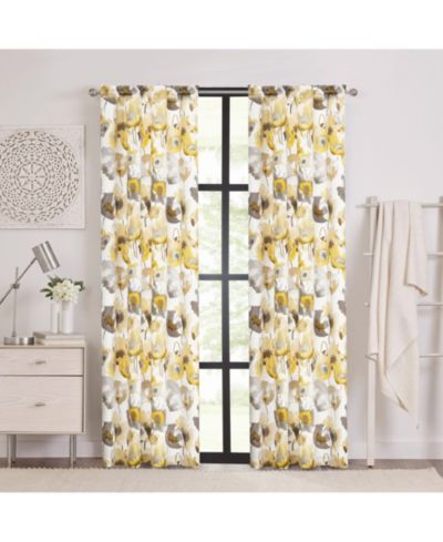 Kate Aurora Chic Living 2 Pack Semi Sheer Poppy Floral Rod Pocket Window Curtains - 84 in. Long