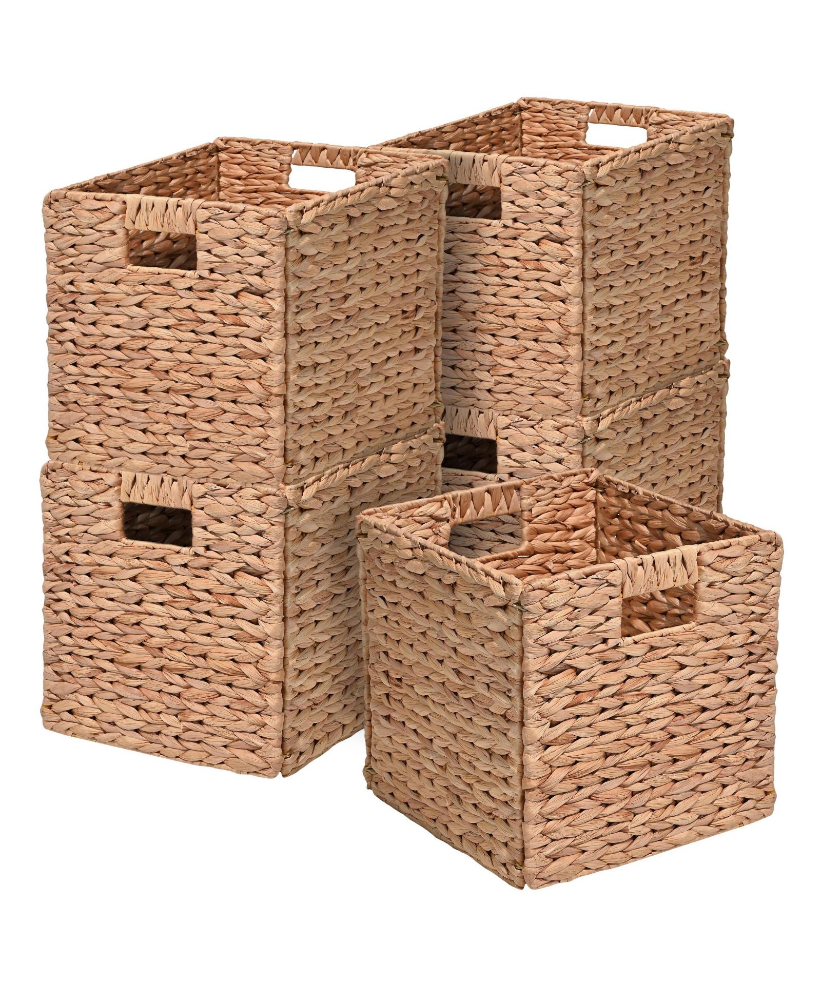 Happimess Bryce Farmhouse Hand-Woven Hyacinth Collapsible Storage Cube Baskets with Handles, Set of 5