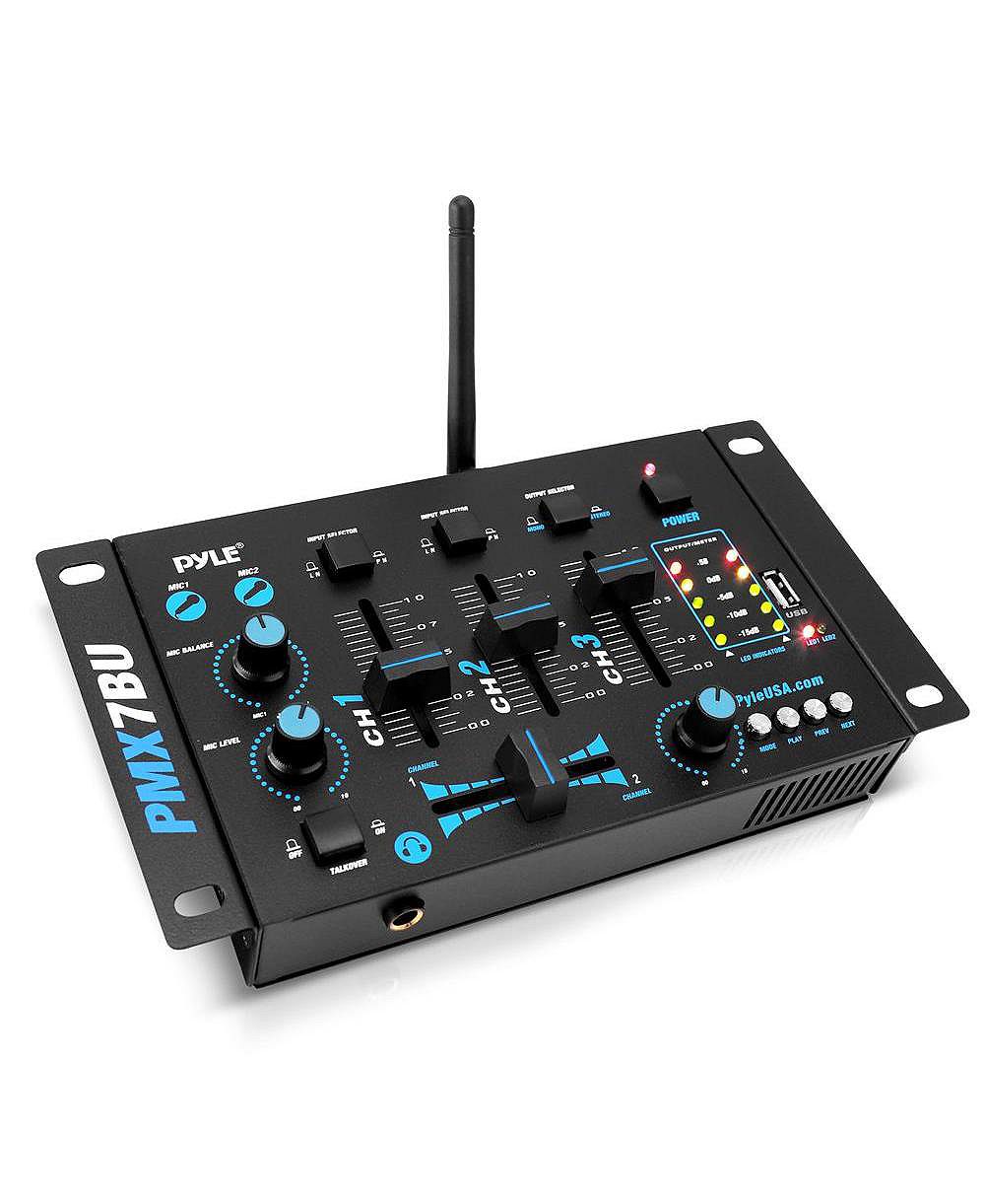 Pyle Bluetooth 3-Channel DJ Mixer with USB Reader, Mic-Talkover, and Dual RCA & Microphone Inputs