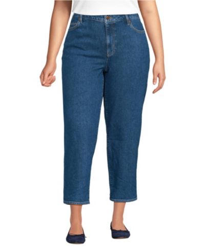 Lands' End Women's Soft Denim Mid Rise Relaxed Straight Crop Jeans