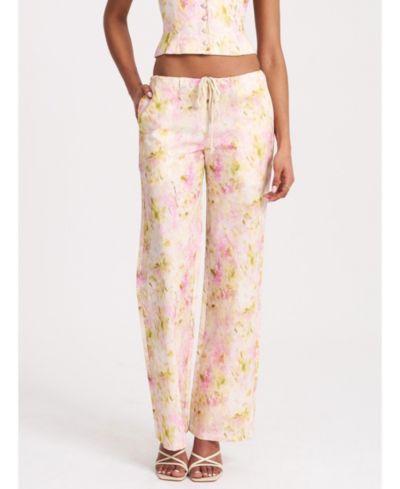 Женские прямые брюки Miss Circle Laureen Pink Floral Print из льна