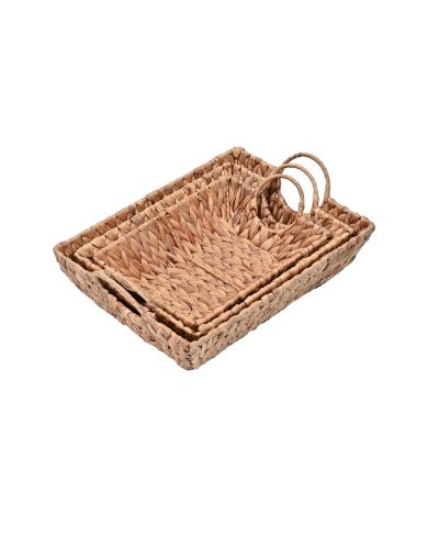 Happimess Hand-Woven Hyacinth Rectangular Decorative Basket Trays with Handles (Set of 3)
