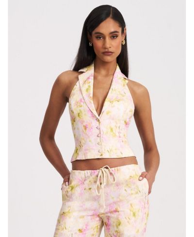 Женский льняной жилет Miss Circle Women Lauren Pink Floral Print Ruched Back Suit Vest