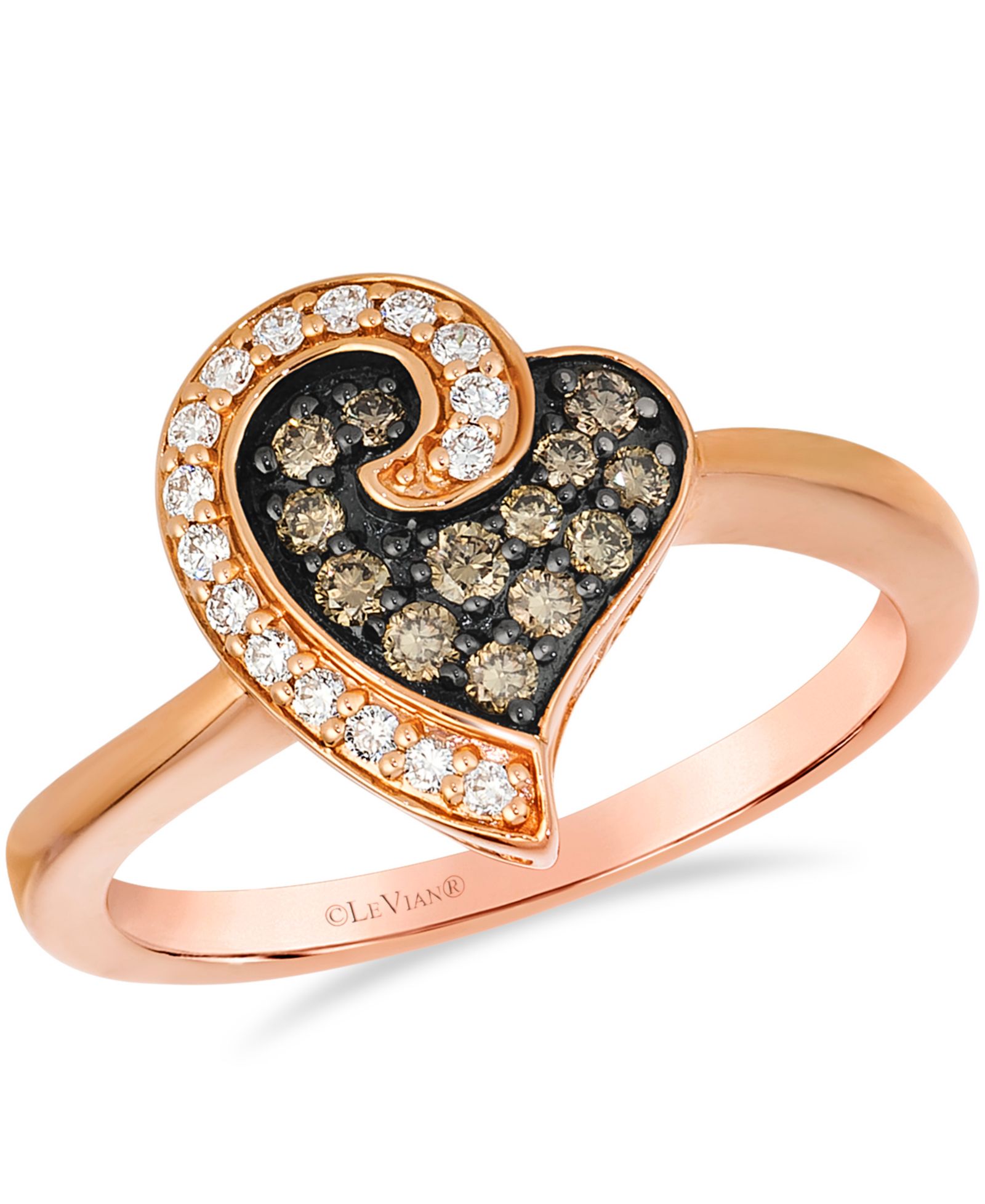 Le Vian Vanilla Diamond and Chocolate Diamond Heart Ring (0.28 ct. t.w.) in 14K Strawberry Gold