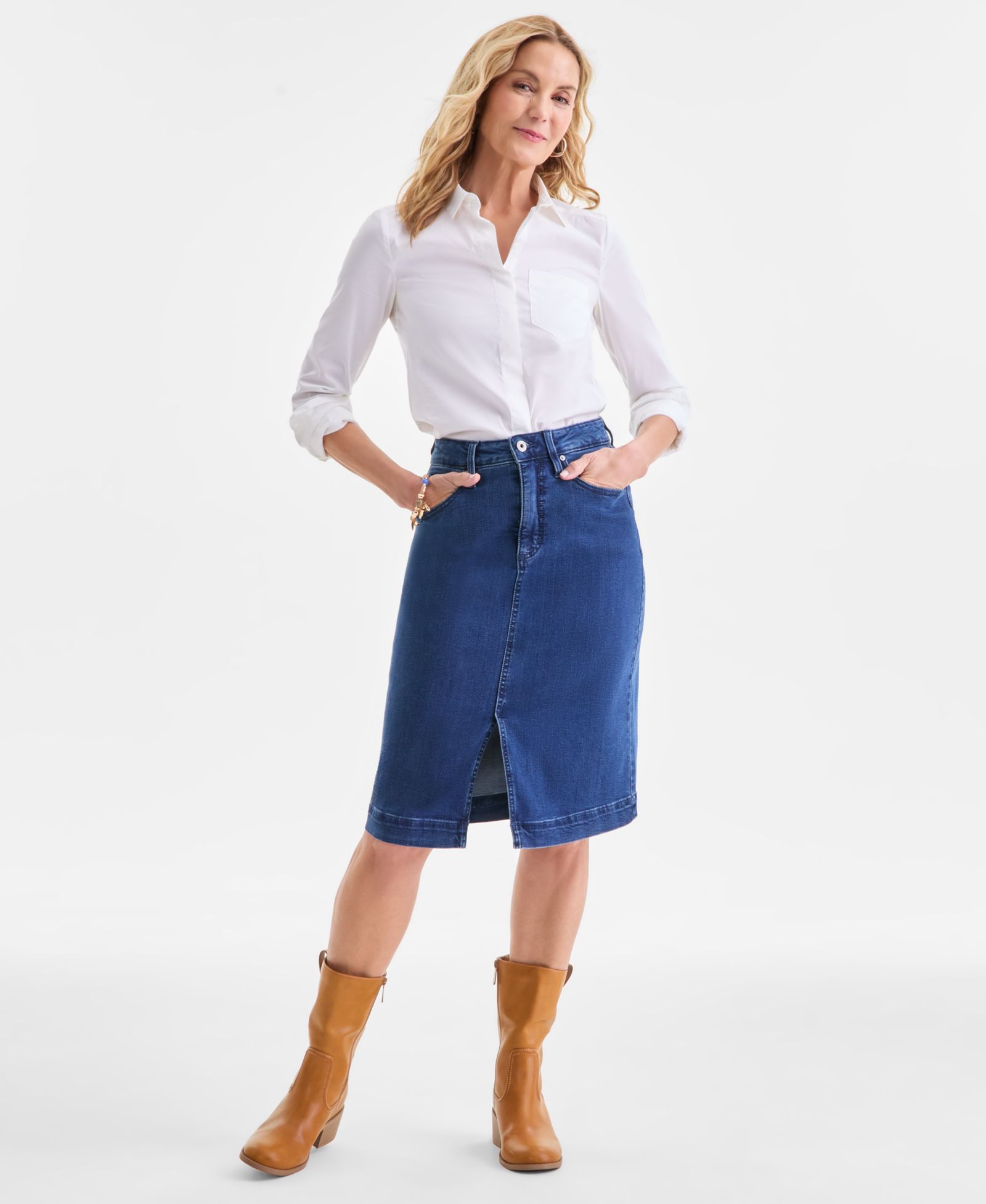 Style & Co Women's Denim Slit Midi Skirt, Macy's Exclusive