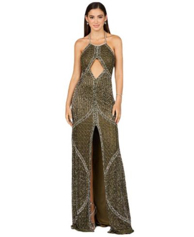 Lara Women's Symmetrical Halter Neck Beaded Gown