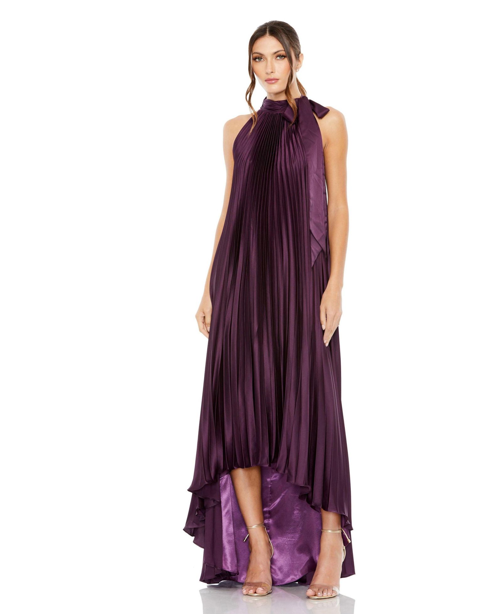 Женское вечернее платье Mac Duggal Pleated Halter Neck High Low Gown