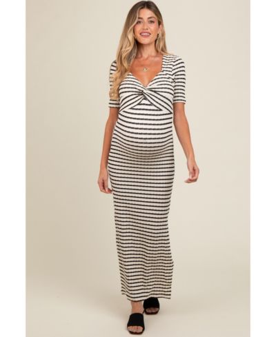 Женское макси-платье Pinkblush Ivory Black Striped Knit Short Sleeve