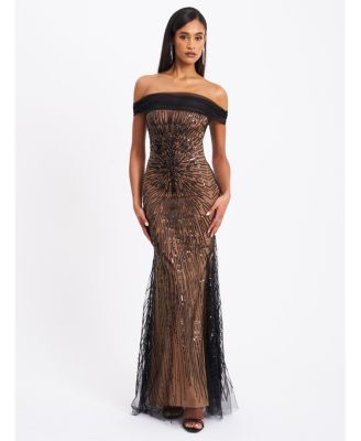 Женское вечернее платье Miss Circle Qeturah Embroidered Sequin Off Shoulder Mesh Gown