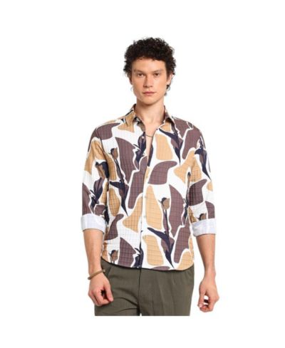 Campus Sutra Мужская рубашка Abstract Tulip цвет Taupe Brown & Beige