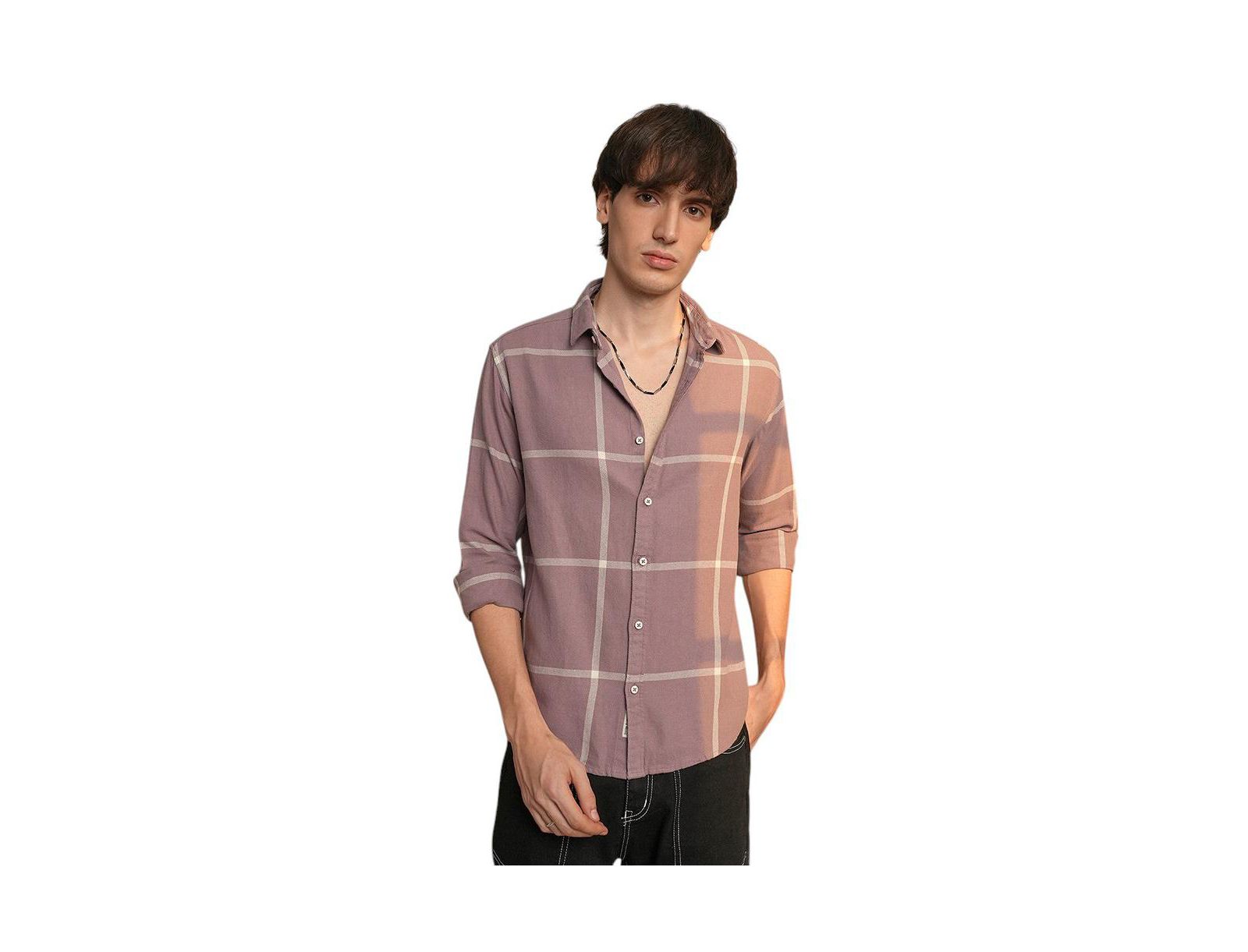 Campus Sutra Men's Nude Pink Maxi-Graph Check Shirt
