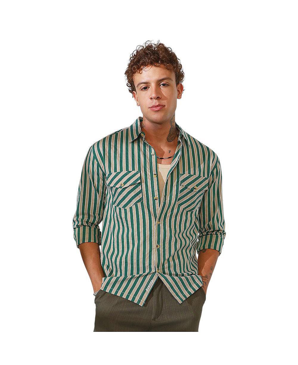 Campus Sutra Men's Candy Striped Oversized Shirt