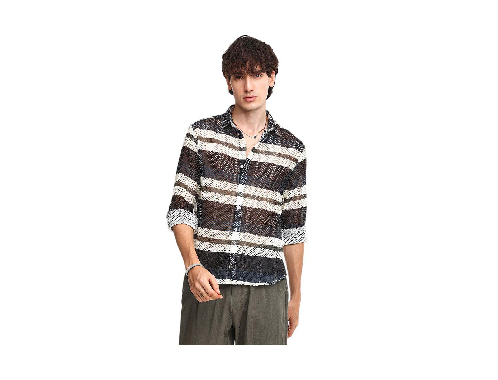 Campus Sutra Men's Navy Blue Contrast Panel Knit Shirt