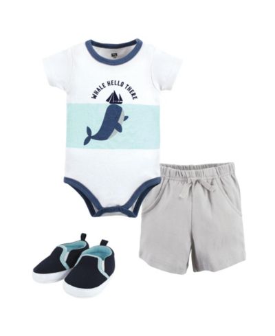 Hudson Baby Baby Boys Hudson Breathable Cotton Coordinated Bodysuit, Shorts, and Shoe Outfit