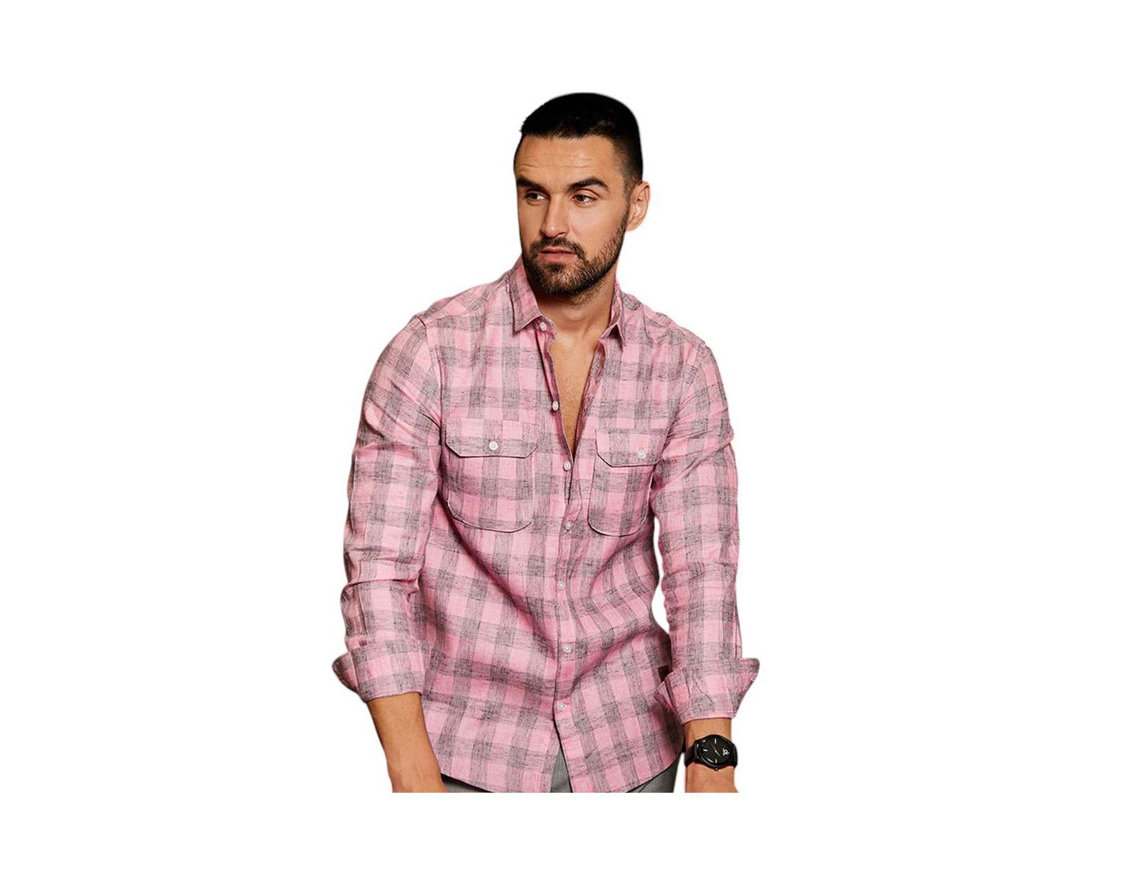 Мужская рубашка Campus Sutra Blush Pink & Moon Grey Tartan Plaid