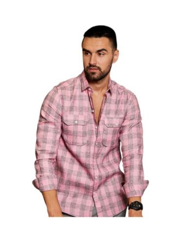 Мужская рубашка Campus Sutra Blush Pink & Moon Grey Tartan Plaid