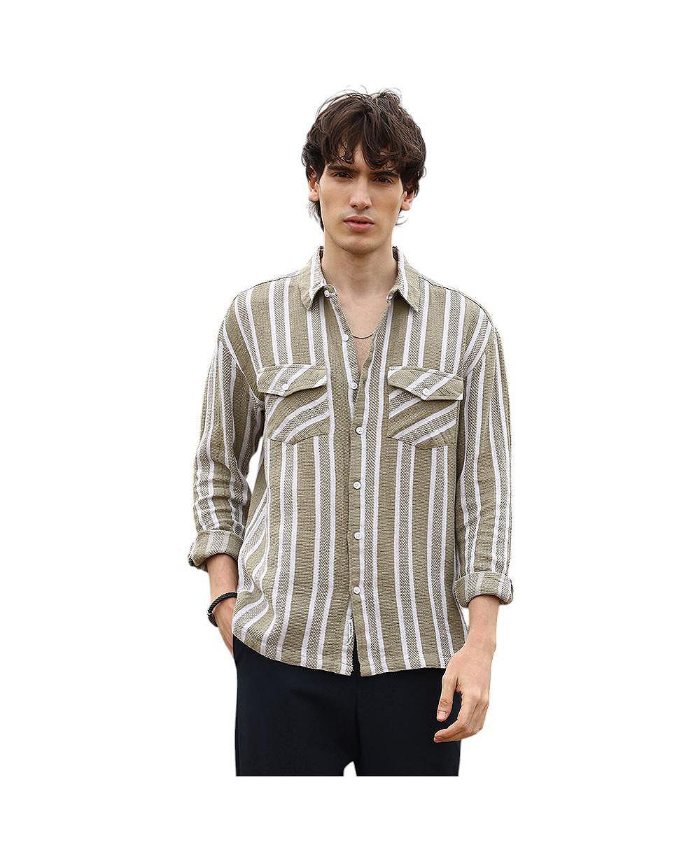 Campus Sutra Men's Utility Halo-Stripe Oversized Shirt