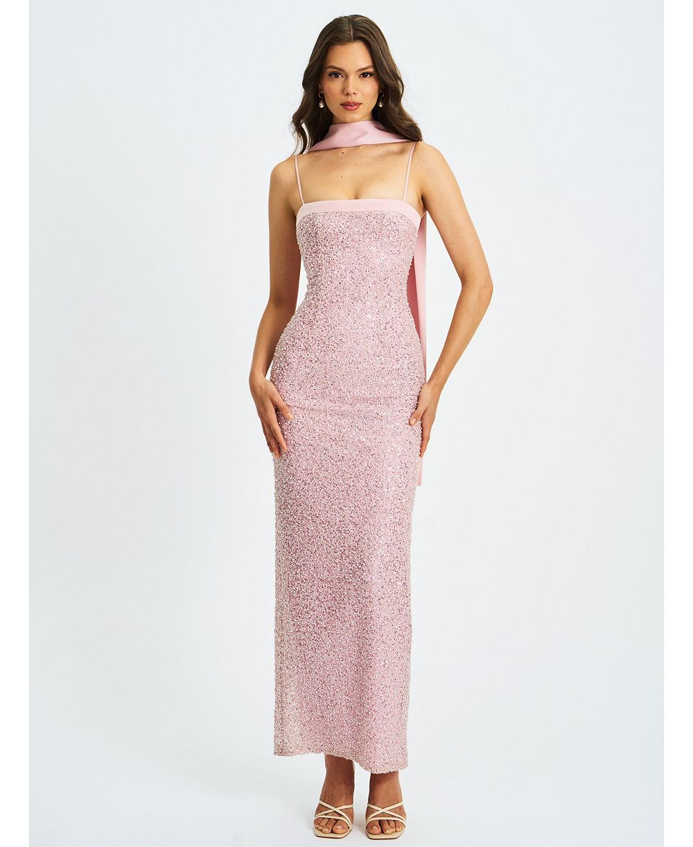 Женское вечернее платье Miss Circle Raizel Pink Beaded Sequin Bodycon с шарфом