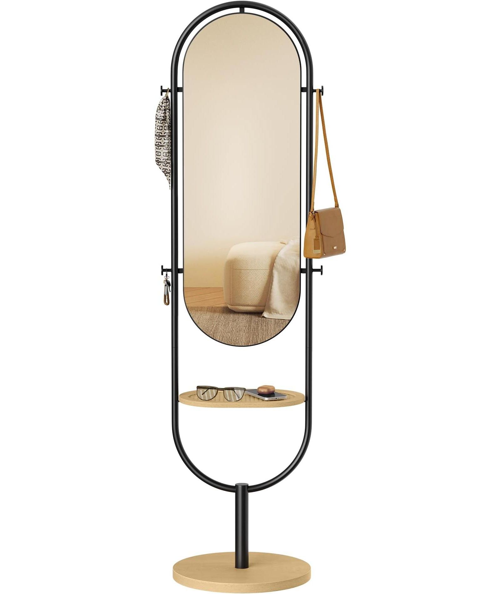 Современное напольное зеркало 3-in-1 SONGMICS HOME, Oak Beige and Ink Black