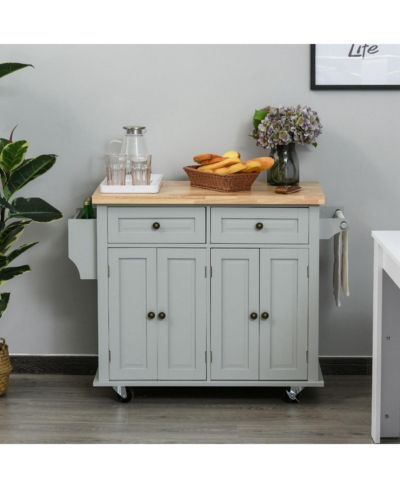 Кухонный остров HALIFAX NORTH AMERICA Gray Kitchen Assistant: Rolling Island with Rubber Wood Top and Storage