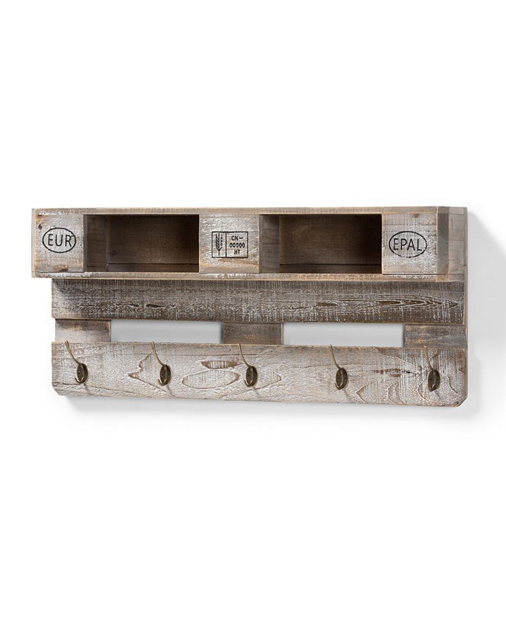 Baxton Studio Ferguson Vintage Rustic Whitewashed Grey Oak Finished Wood Wall Mounted Coat Rack with Shelves