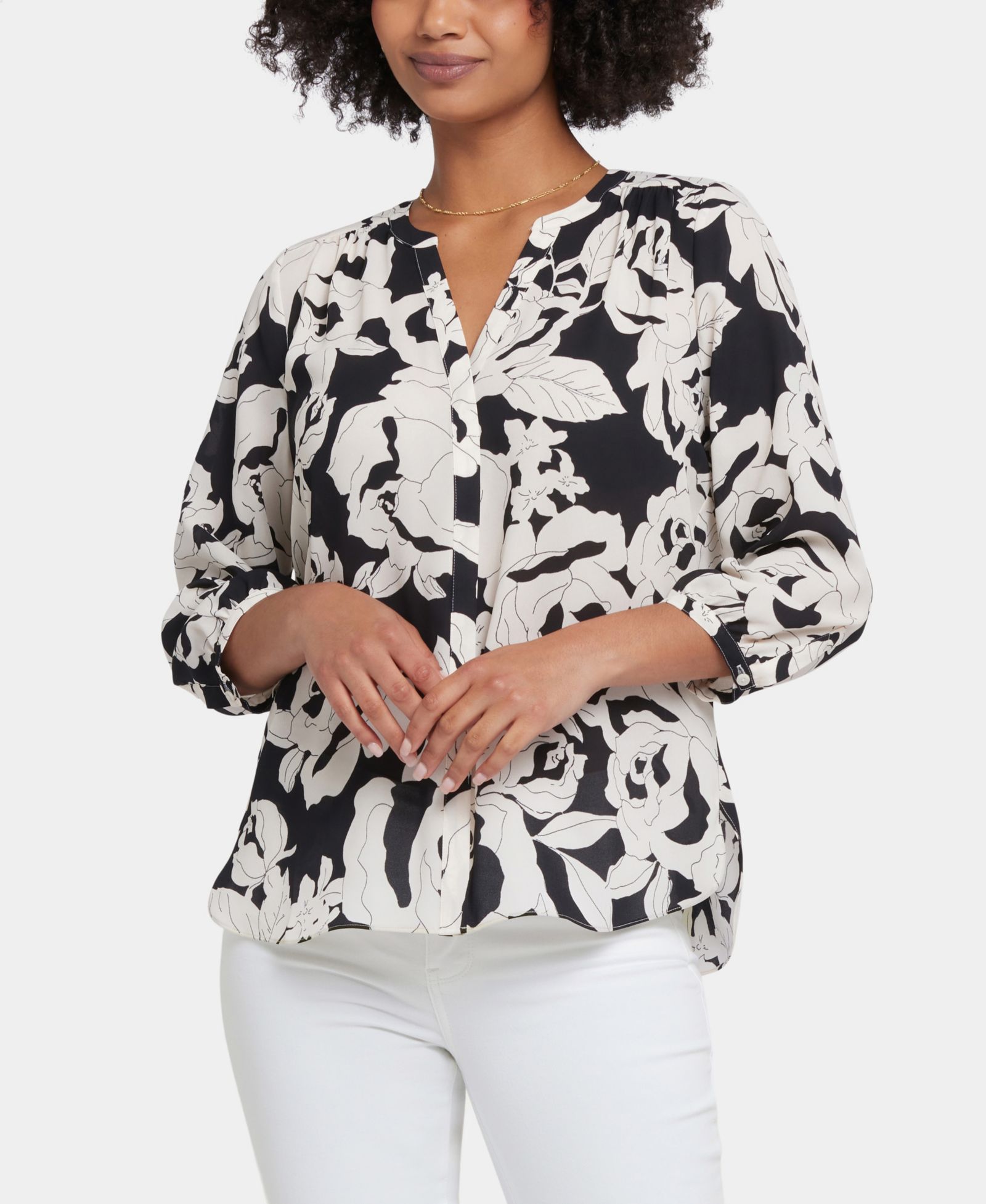NYDJ Women's Pintuck Split Round Neck Top