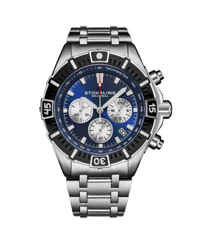 Мужские часы Stuhrling 1022 Chronograph Quartz с синим циферблатом и стальным браслетом