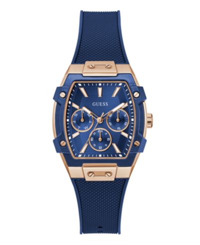 GUESS Women's Blue Rose Gold Tone Multi-function Watch, 35mm