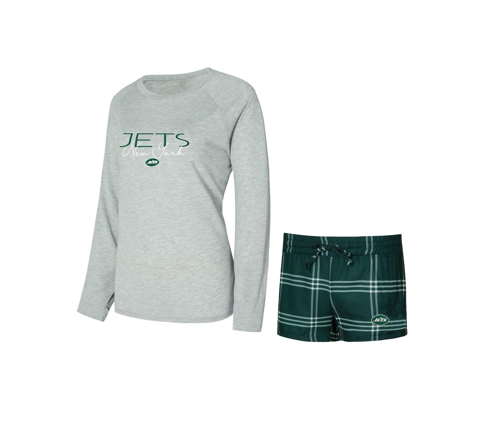 Женский комплект Concepts Sport Green/Gray New York Jets из топа с длинным рукавом и шорт, 2 части
