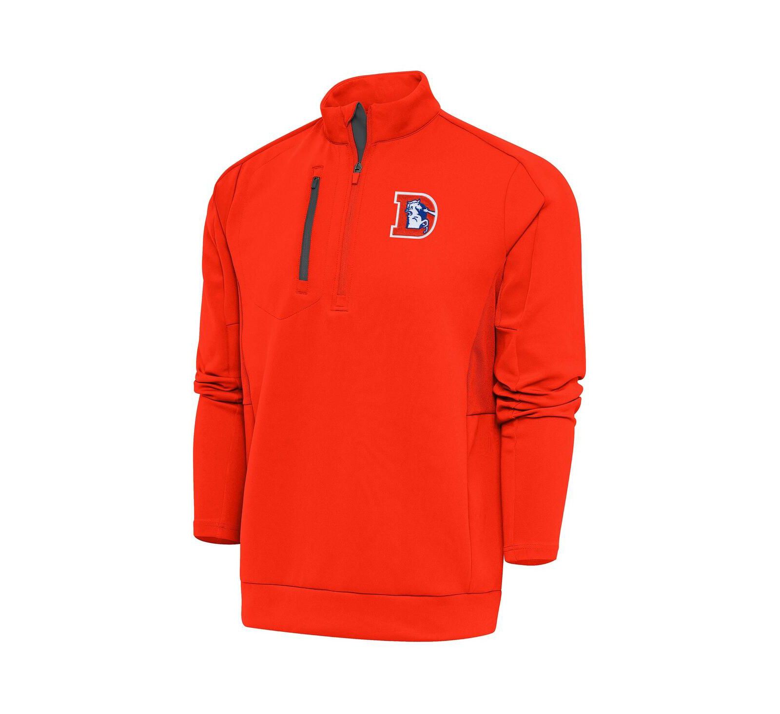 Antigua Men's Orange Denver Broncos Team Logo Throwback Generation Quarter-Zip Pullover Sweatshirt