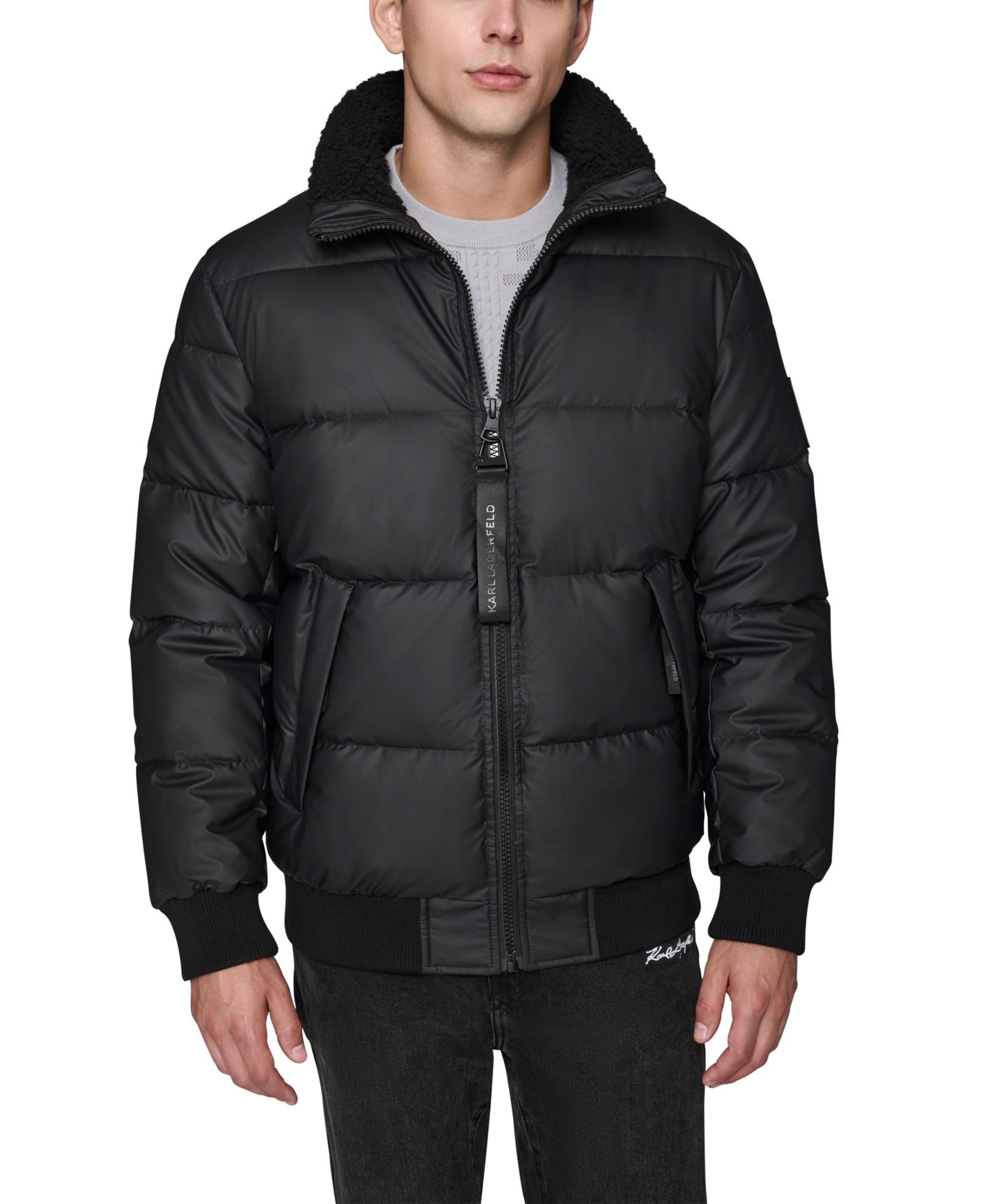 KARL LAGERFELD PARIS Men's Bomber Jacket with Sherpa Collar