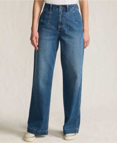 Женские брюки Lands' End Soft Denim High Rise Wide Leg Top Stitch