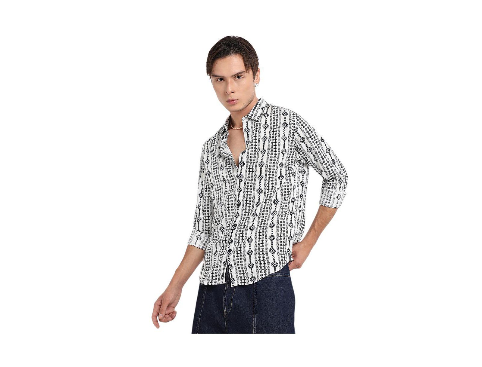 Campus Sutra Мужская рубашка Geometric Aztec Black & Grey