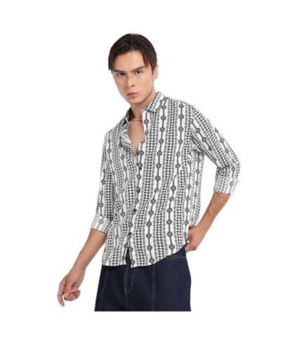 Campus Sutra Мужская рубашка Geometric Aztec Black & Grey